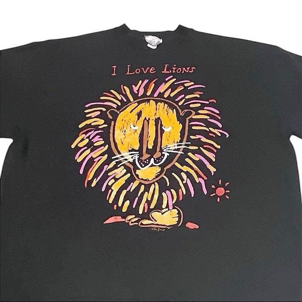 Vintage Ken Done I Love Lions Sweatshirt Black Graphic Crewneck Art 80s 90s OSFM - Picture 2 of 6